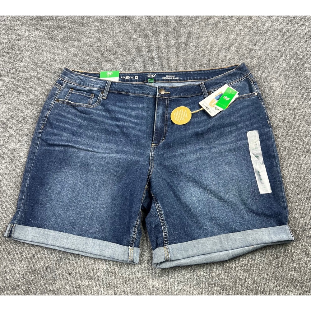 Dip Womens 24W Mid Rise Bermuda Shorts Blue Repreve Recycled Denim NWT